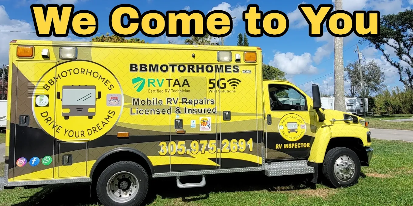 BB Motorhomes mobile RV repair vehicle — we come to you across South Florida